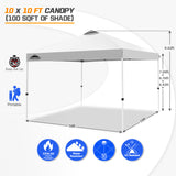 Easy Setup Straight Leg 10x10 Pop Up Canopy Tent w/ 100 sqft of Shade