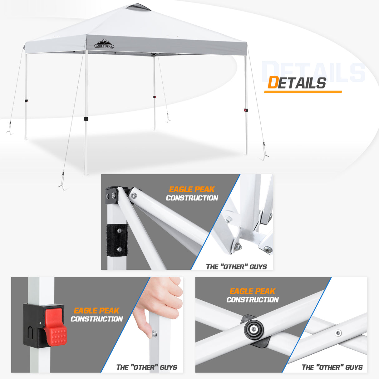 Easy Setup Straight Leg 10x10 Pop Up Canopy Tent w/ 100 sqft of Shade