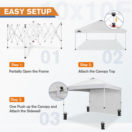 10X10 COMMERCIAL POP UP CANOPY TENT WITH ONE DETACHABLE SIDEWALL