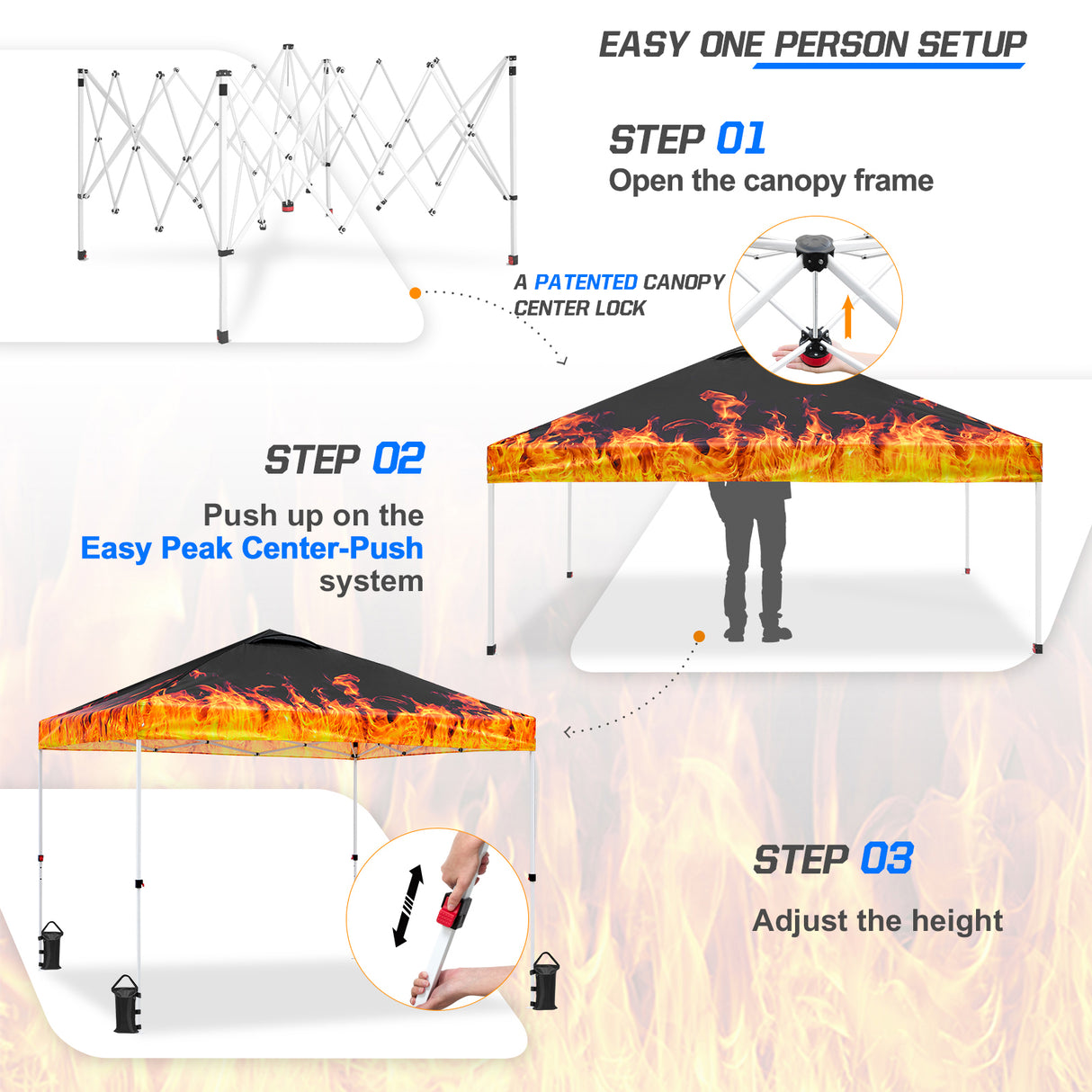 Easy Setup Straight Leg 10x10 Pop Up Canopy Tent Graphix Top w/ 100 sqft of Shade