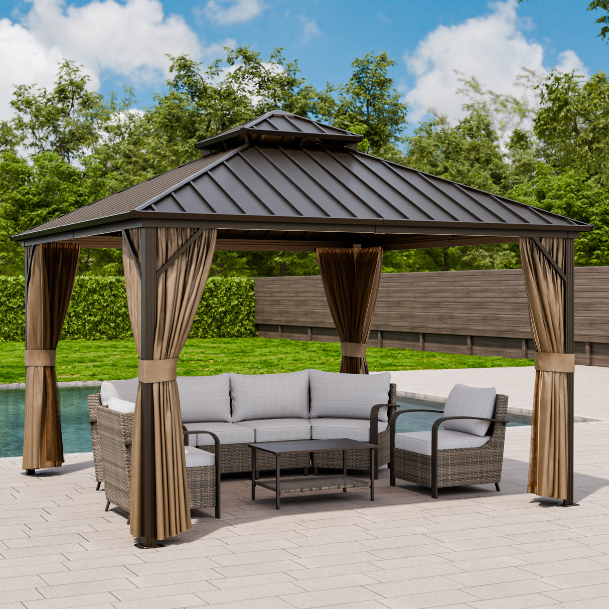 12x12 Hardtop Gazebo, Galvanized Steel Double Roof with Aluminum Frame