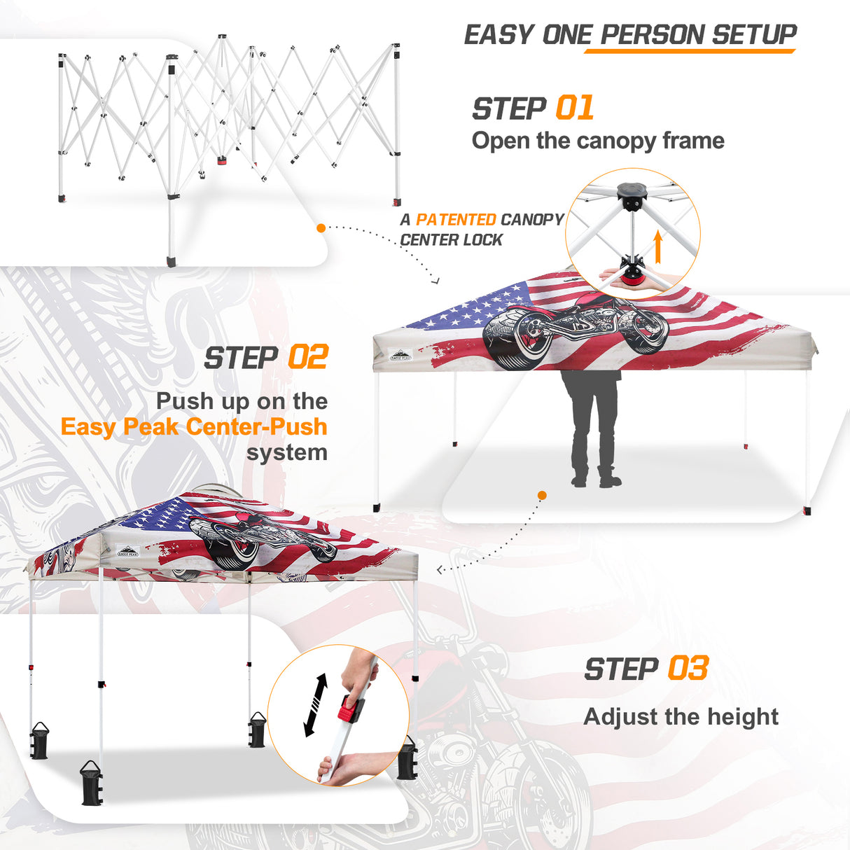 Easy Setup Straight Leg 10x10 Pop Up Canopy Tent Graphix Top w/ 100 sqft of Shade