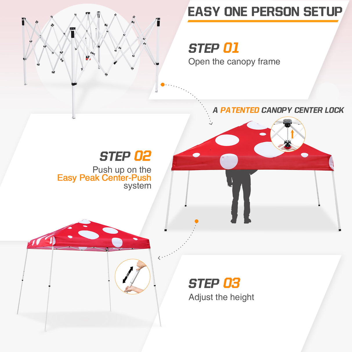 Slant Leg Pop up Canopy Tent, 10x10 Base 8x8 Top with SHADE GRAPHiX High Quality Digital Printed Top