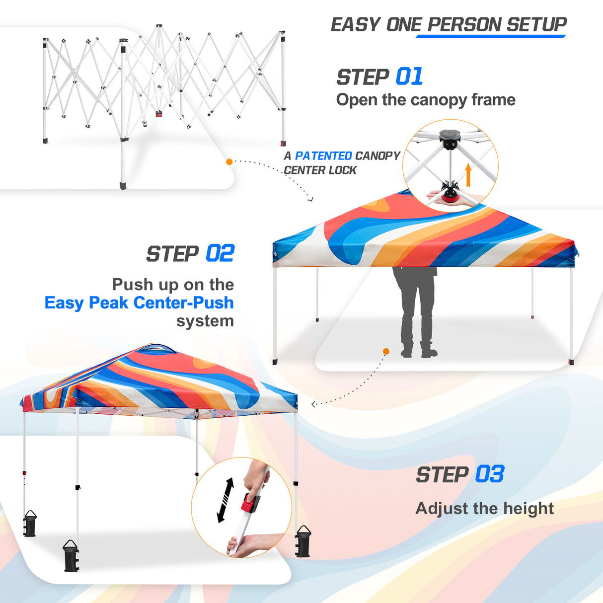 Easy Setup Straight Leg 10x10 Pop Up Canopy Tent Graphix Top w/ 100 sqft of Shade