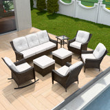 Azure Bay Wicker Outdoor Patio Furniture Set w/ Rocking Chairs, 8 Pieces - Eagle Peak Custom Canopy Tent