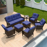 Azure Bay Wicker Outdoor Patio Furniture Set w/ Rocking Chairs, 8 Pieces - Eagle Peak Custom Canopy Tent