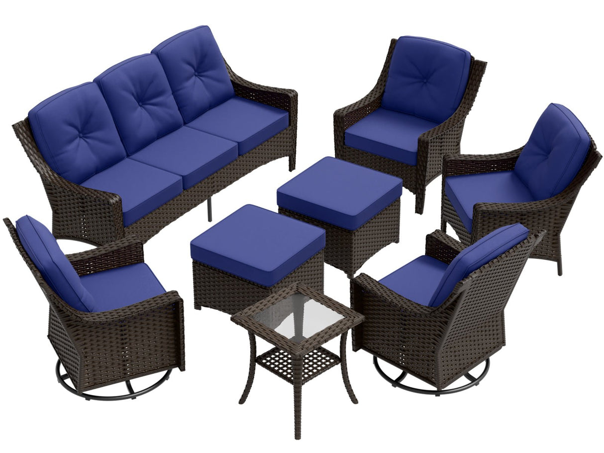 Azure Bay Wicker Outdoor Patio Furniture Set w/ Swivel Chairs, 8 Pieces - Eagle Peak Custom Canopy Tent