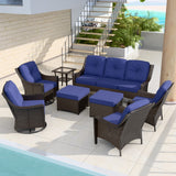 Azure Bay Wicker Outdoor Patio Furniture Set w/ Swivel Chairs, 8 Pieces - Eagle Peak Custom Canopy Tent