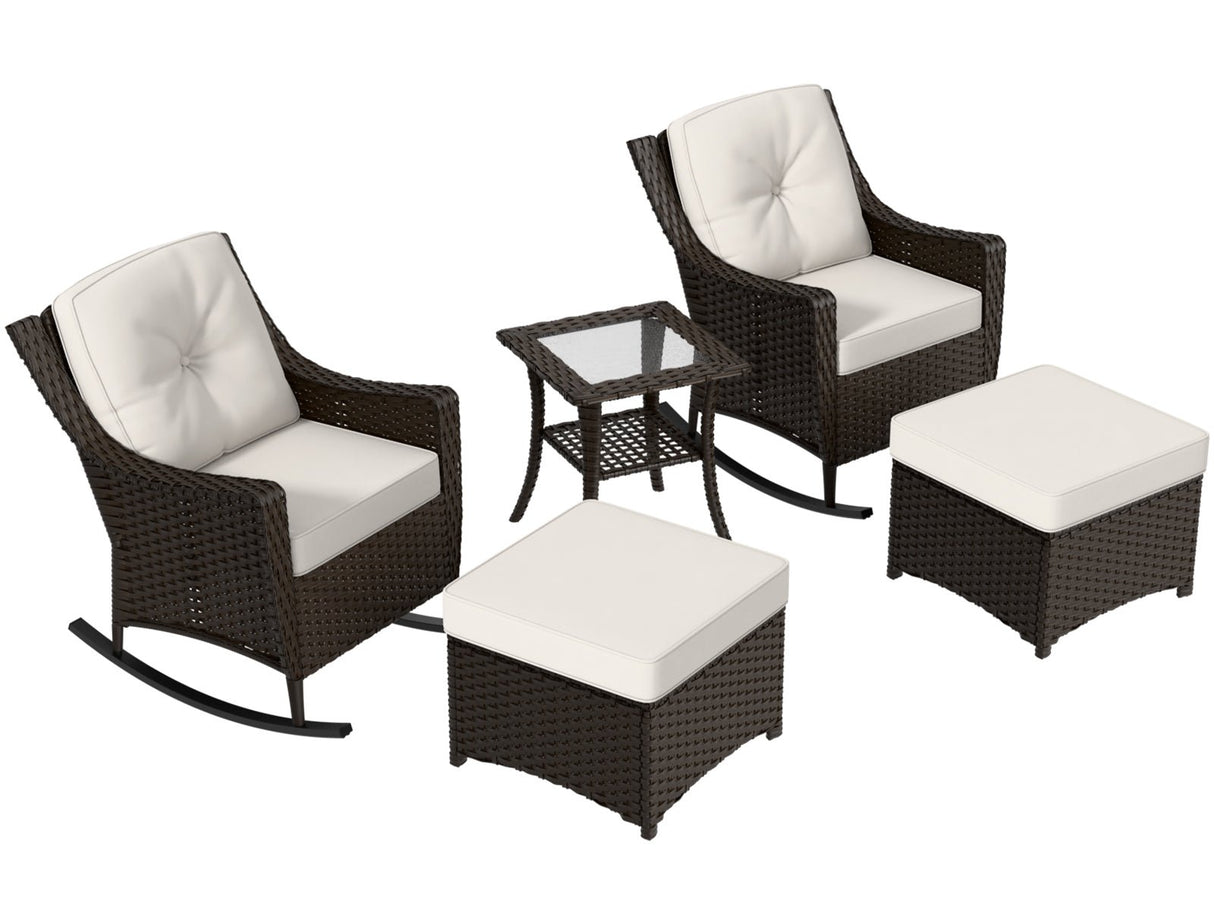 Azure Bay Wicker Outdoor Patio Furniture Set w/Rocking Chairs, 5 Pieces - Eagle Peak Custom Canopy Tent