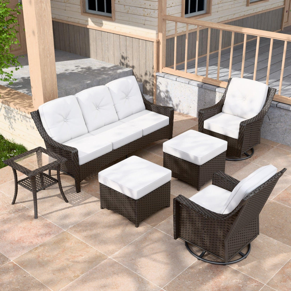 Azure Bay Wicker Outdoor Patio Furniture Set w/Swivel Chairs,Swivel Chairs - Eagle Peak Custom Canopy Tent