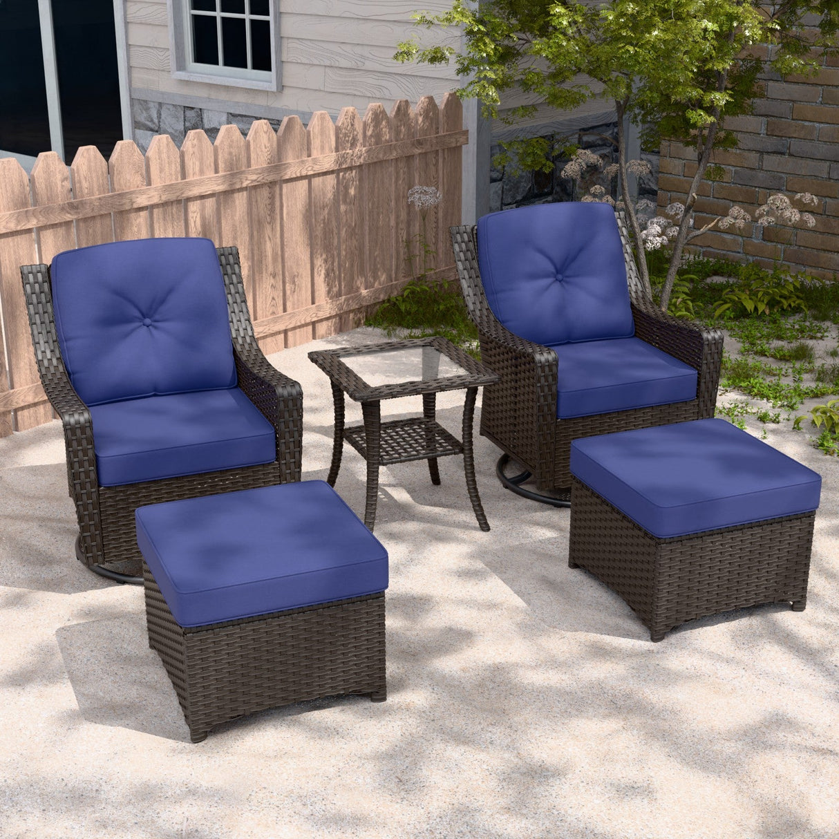 Azure Bay Wicker Outdoor Patio Furniture Set w/Swivel Rocking Chairs, 5 Pieces - Eagle Peak Custom Canopy Tent