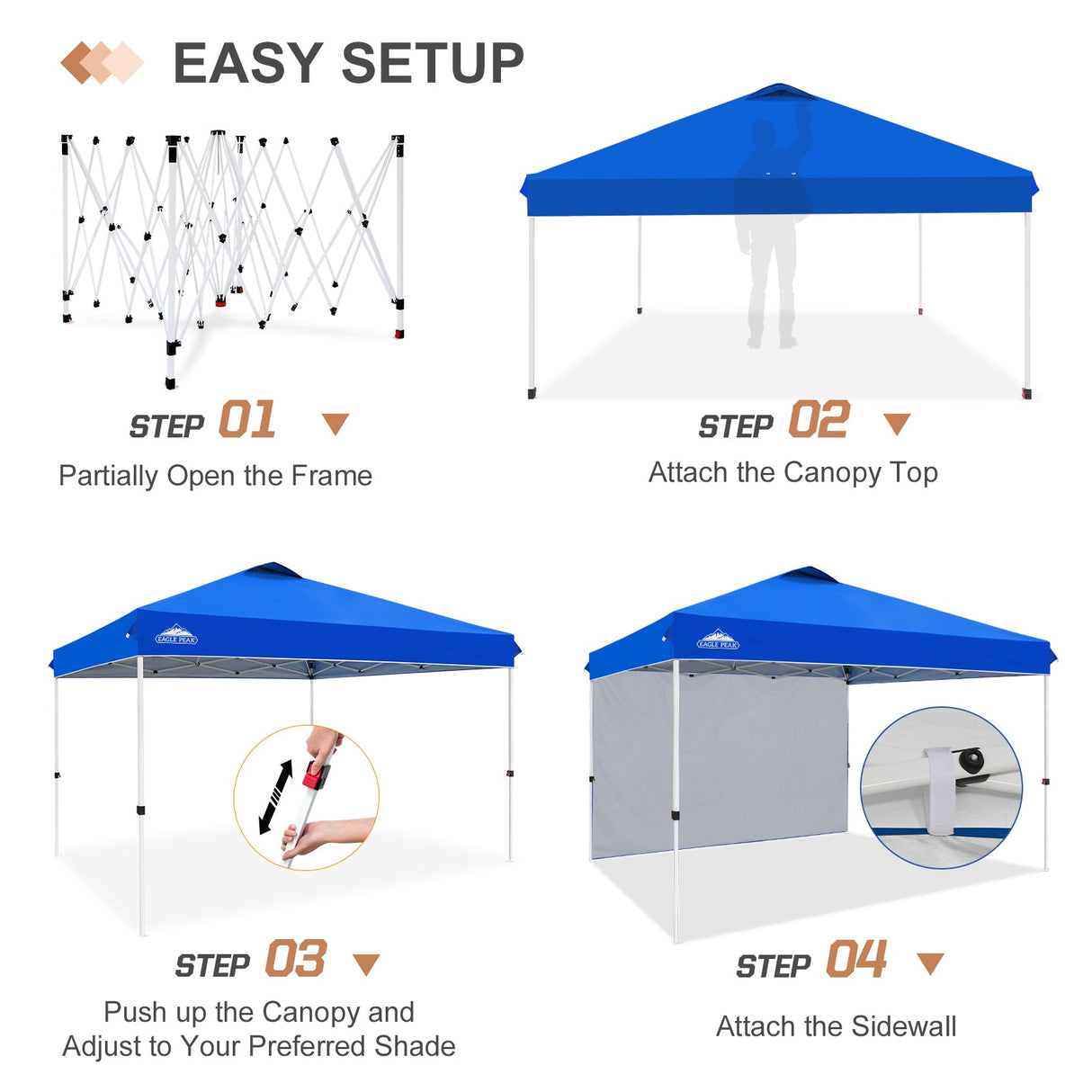 Commercial Pop up Canopy with 1 Sidewall, Heavy Duty Canopy Tent 12x12 - Eagle Peak Custom Canopy Tent