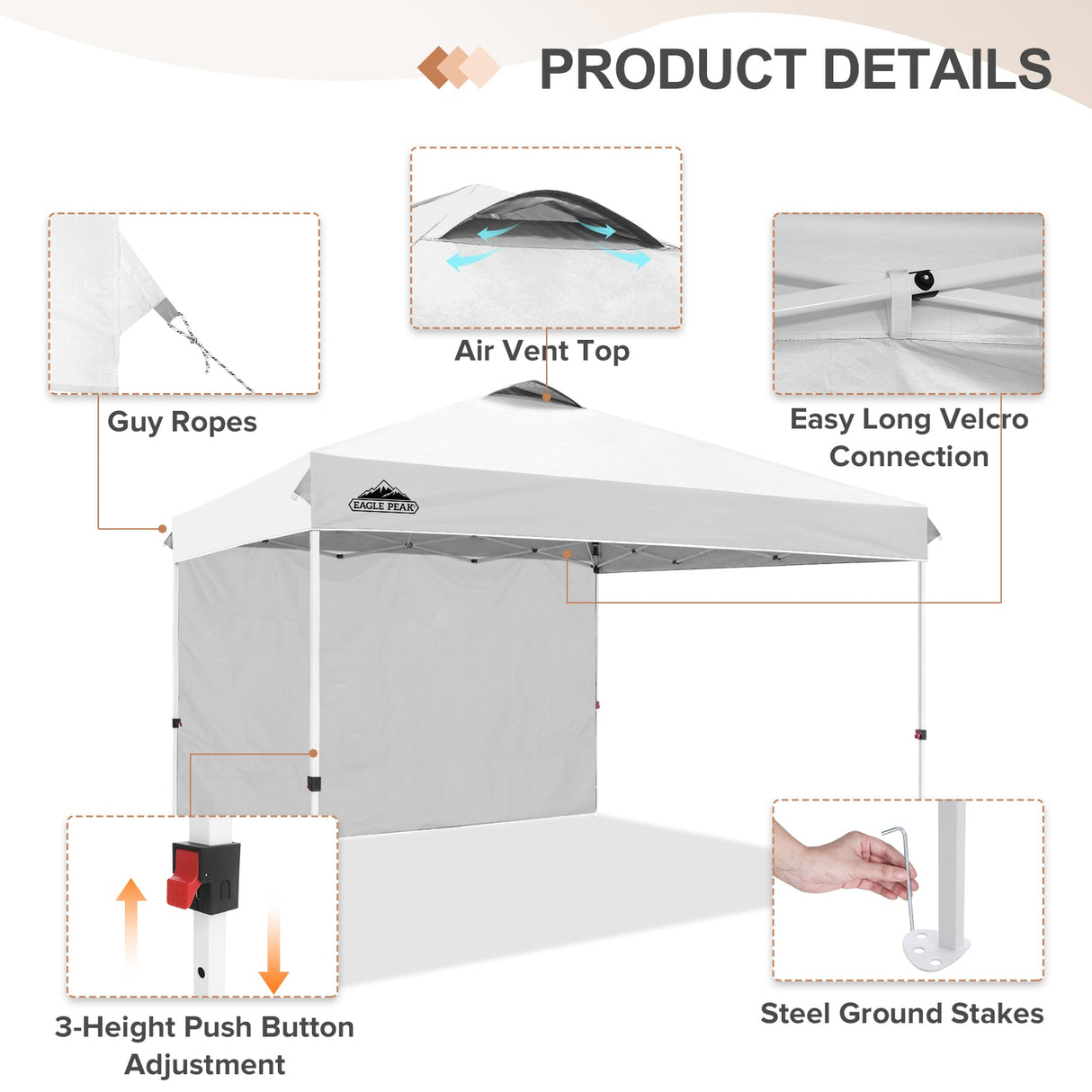 Commercial Pop up Canopy with 1 Sidewall, Heavy Duty Canopy Tent 12x12 - Eagle Peak Custom Canopy Tent