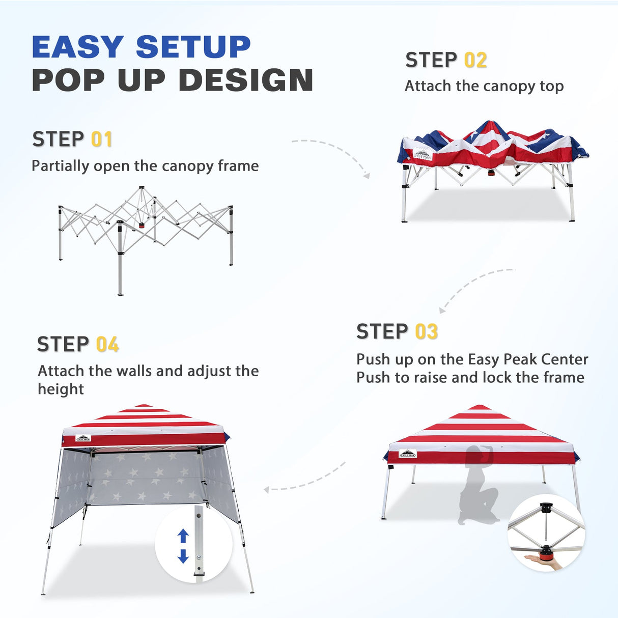 Day Tripper 8x8 Aluminum Super - Lightweight Slant Leg Pop Up Canopy with 3 Removable Walls - Eagle Peak Custom Canopy Tent