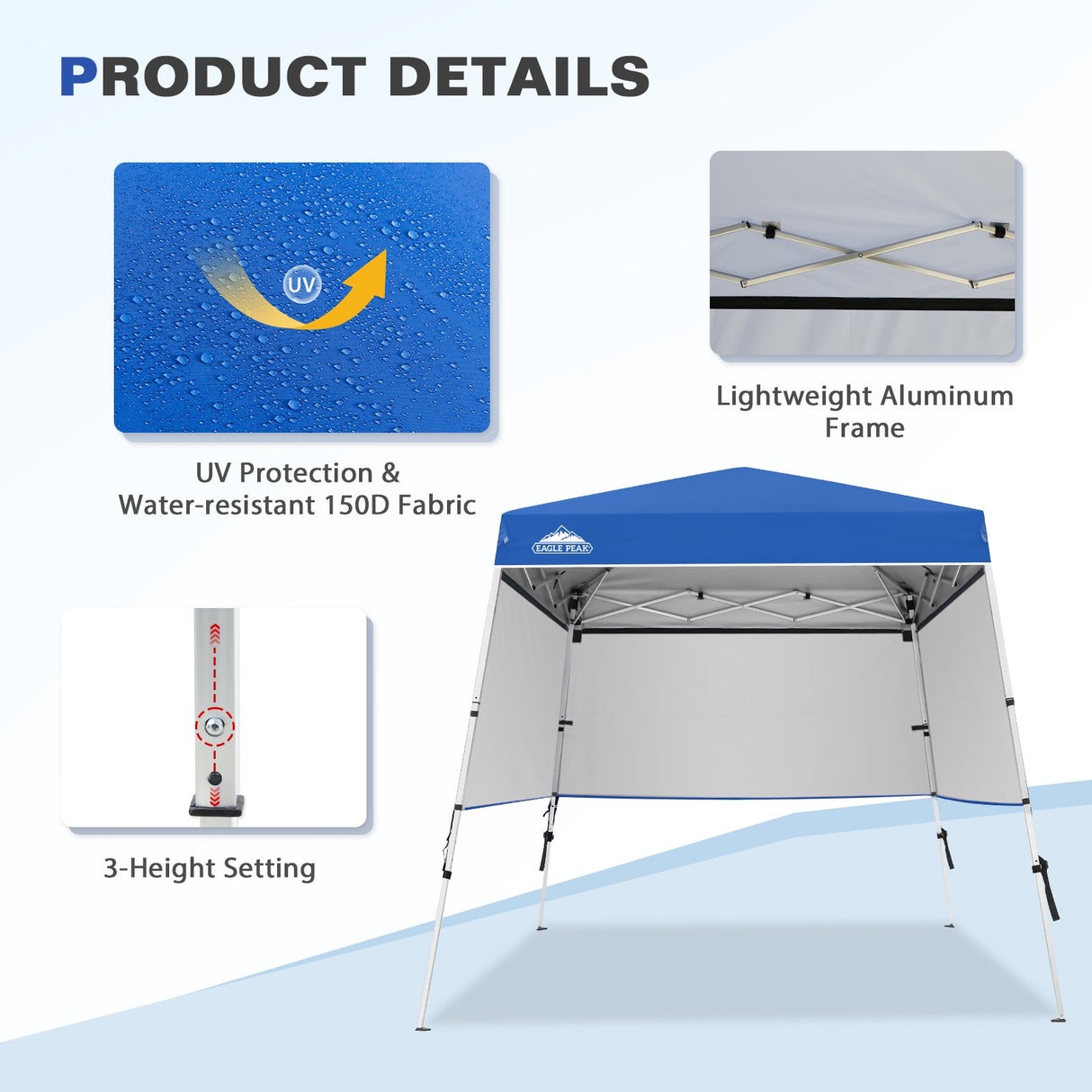 Day Tripper 8x8 Aluminum Super - Lightweight Slant Leg Pop Up Canopy with 3 Removable Walls - Eagle Peak Custom Canopy Tent