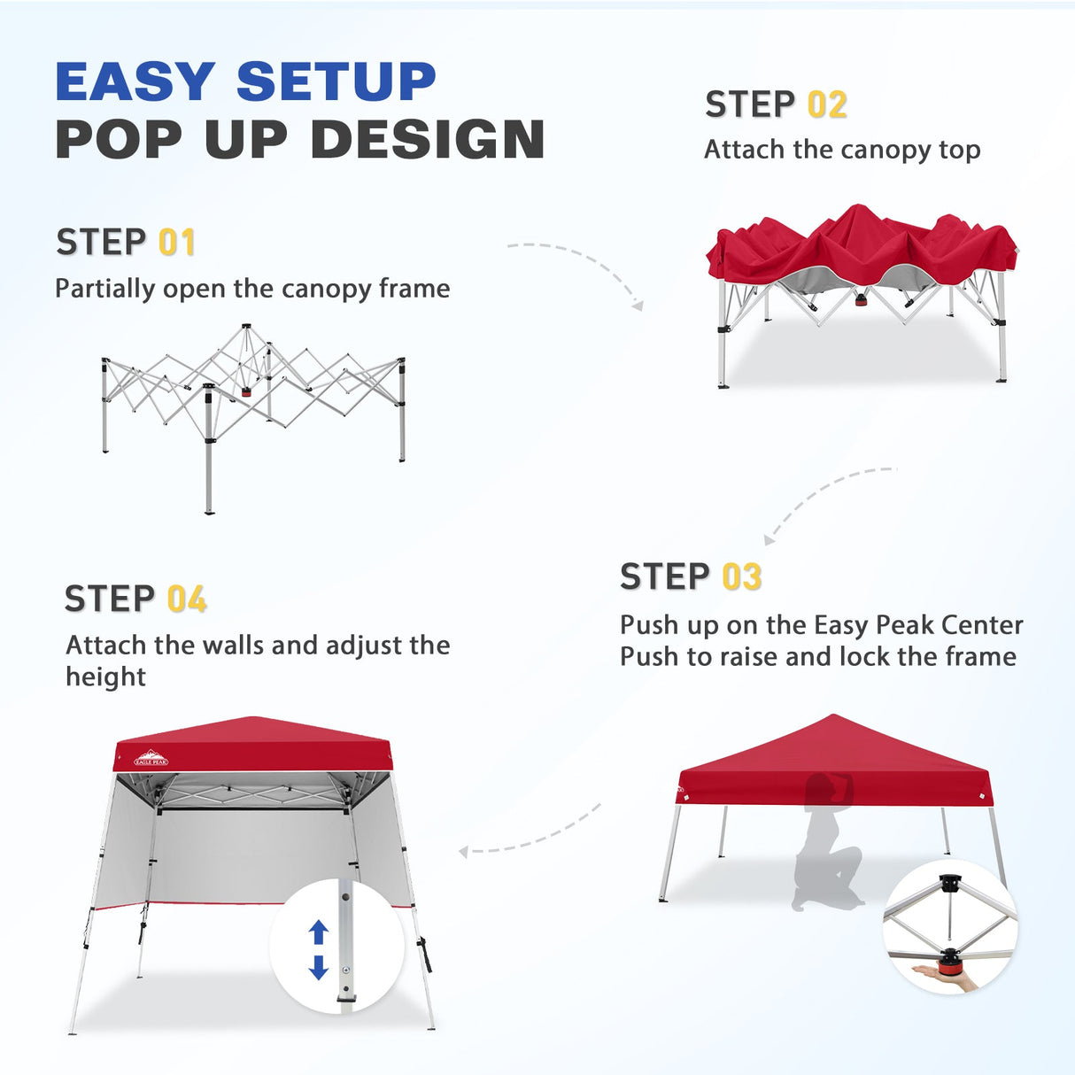 Day Tripper 8x8 Aluminum Super - Lightweight Slant Leg Pop Up Canopy with 3 Removable Walls - Eagle Peak Custom Canopy Tent