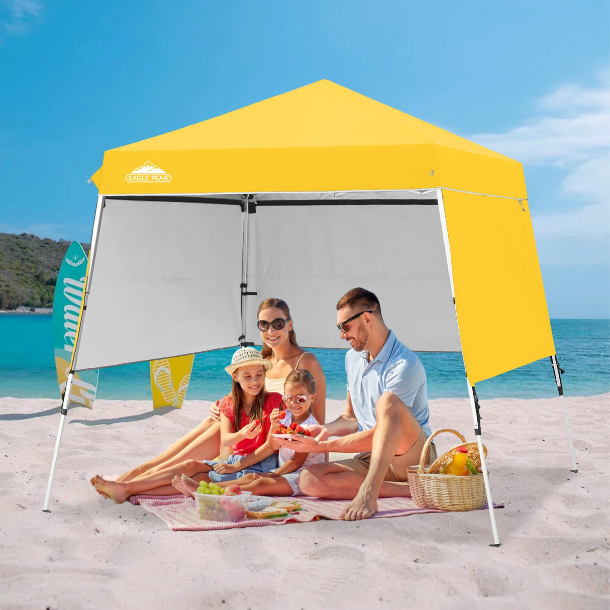 Day Tripper 8x8 Aluminum Super - Lightweight Slant Leg Pop Up Canopy with 3 Removable Walls - Eagle Peak Custom Canopy Tent