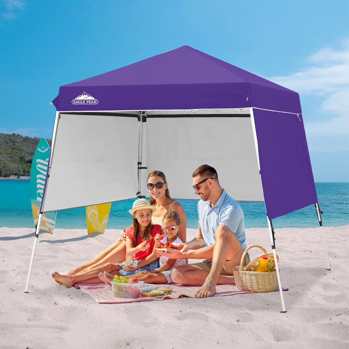 Day Tripper 8x8 Aluminum Super - Lightweight Slant Leg Pop Up Canopy with 3 Removable Walls - Eagle Peak Custom Canopy Tent