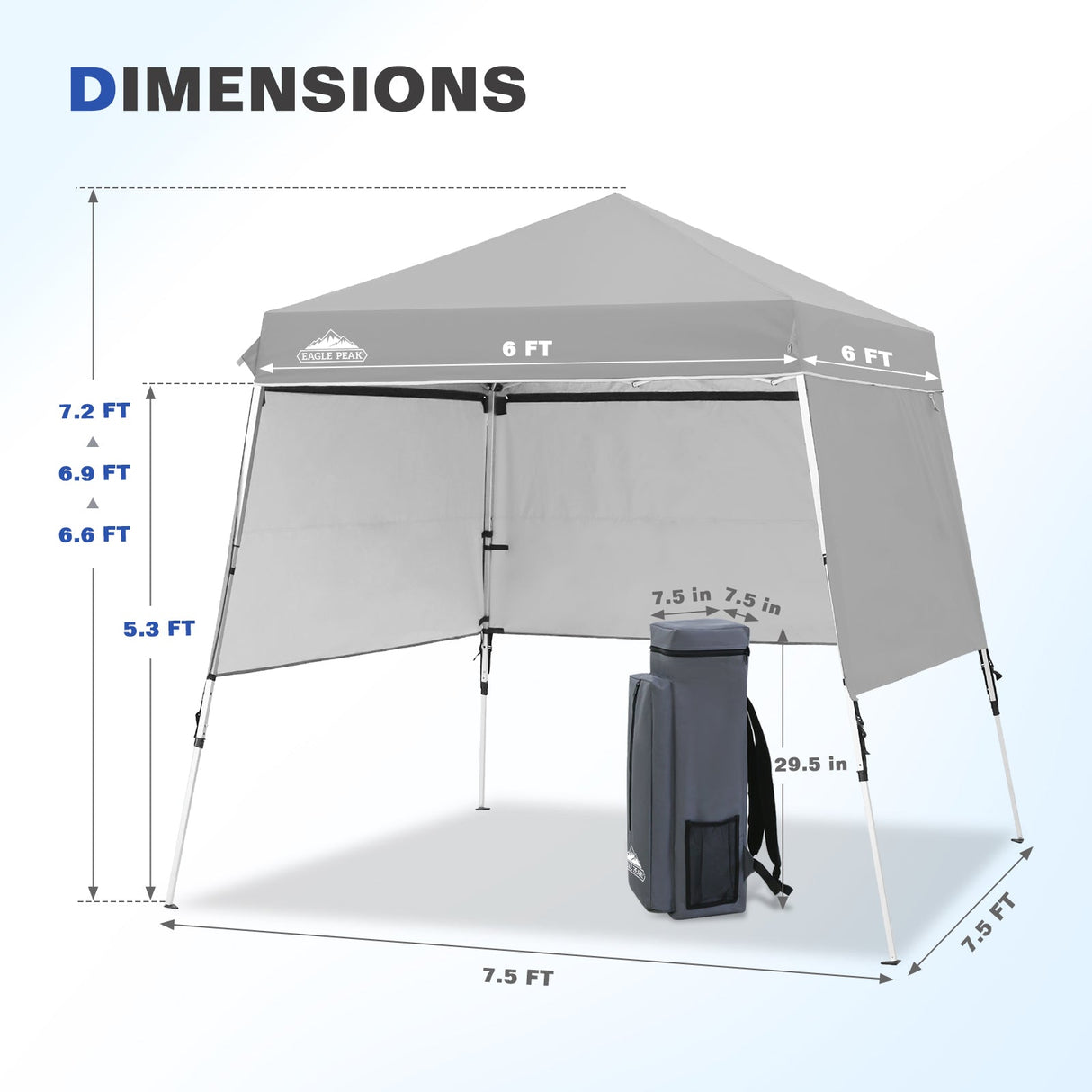 Day Tripper 8x8 Aluminum Super - Lightweight Slant Leg Pop Up Canopy with 3 Removable Walls - Eagle Peak Custom Canopy Tent