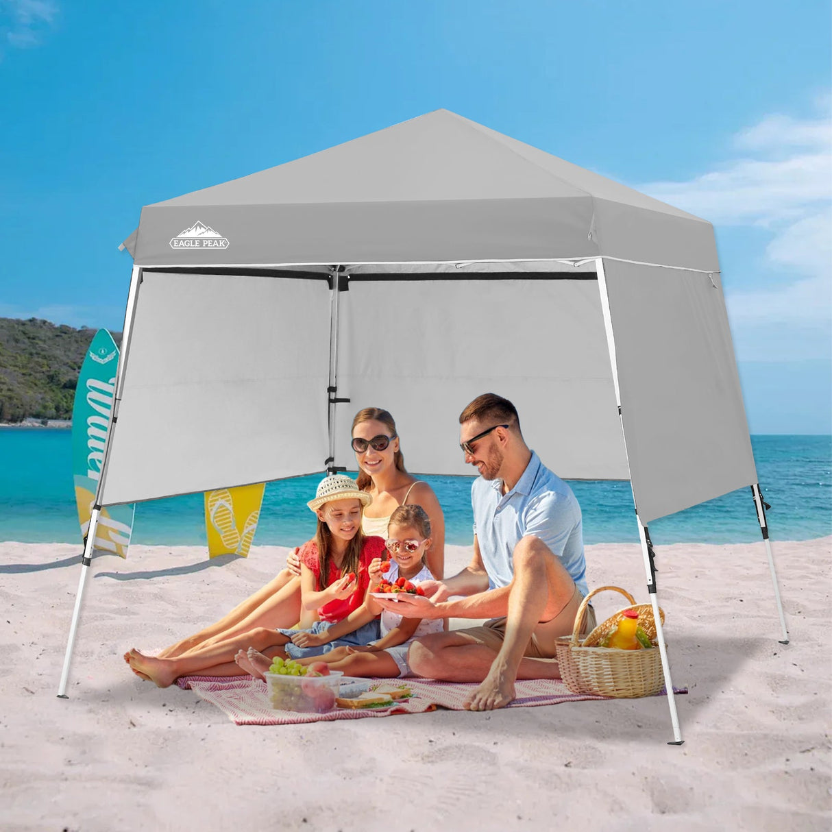 Day Tripper 8x8 Aluminum Super - Lightweight Slant Leg Pop Up Canopy with 3 Removable Walls - Eagle Peak Custom Canopy Tent