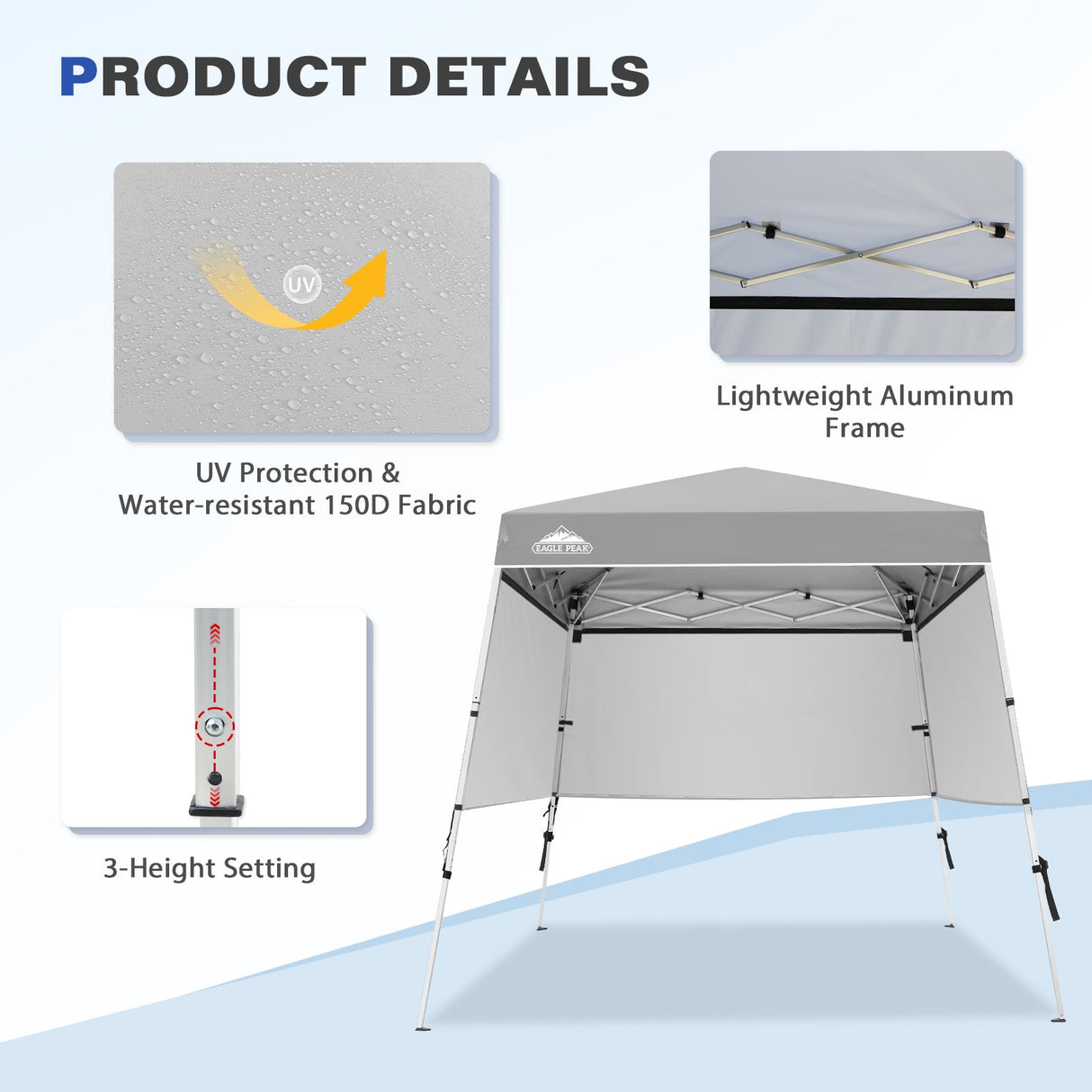 Day Tripper 8x8 Aluminum Super - Lightweight Slant Leg Pop Up Canopy with 3 Removable Walls - Eagle Peak Custom Canopy Tent