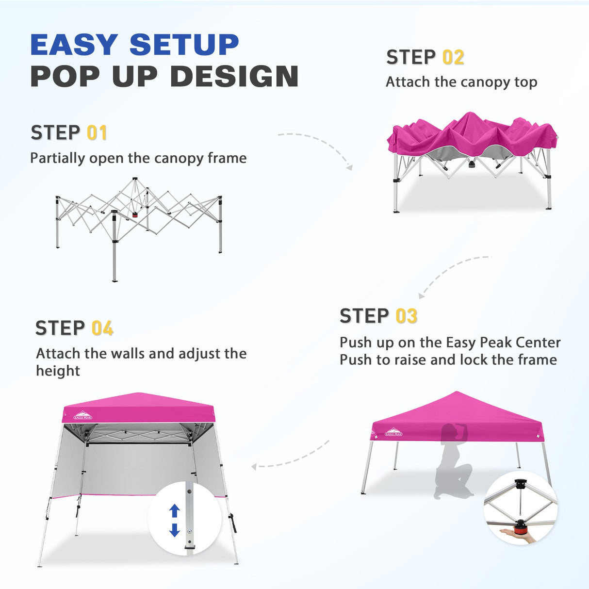 Day Tripper 8x8 Aluminum Super - Lightweight Slant Leg Pop Up Canopy with 3 Removable Walls - Eagle Peak Custom Canopy Tent