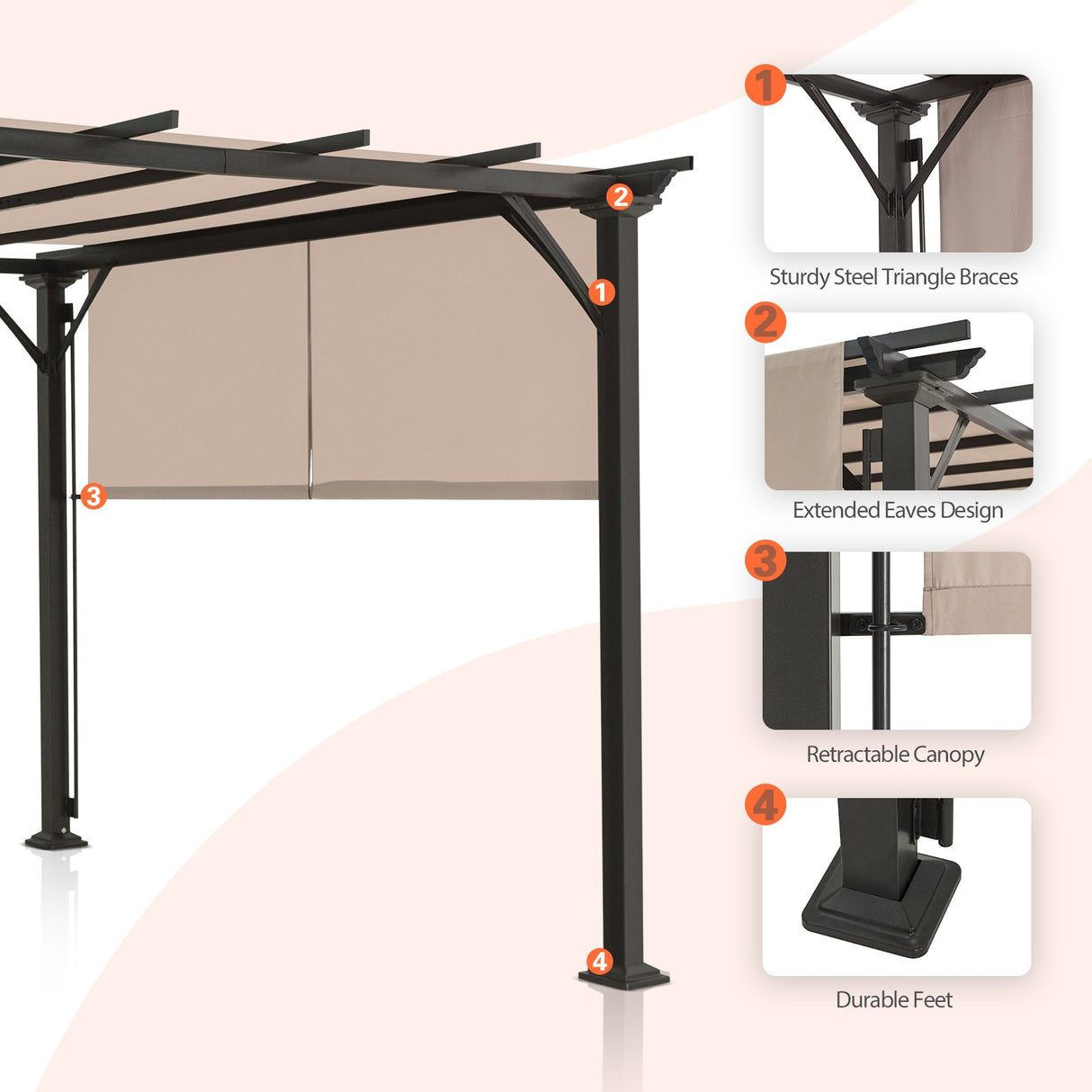 Eagle Peak 10Ftx10Ft Metal Pergola with Polyester Top - Eagle Peak Canopy and Outdoor Products