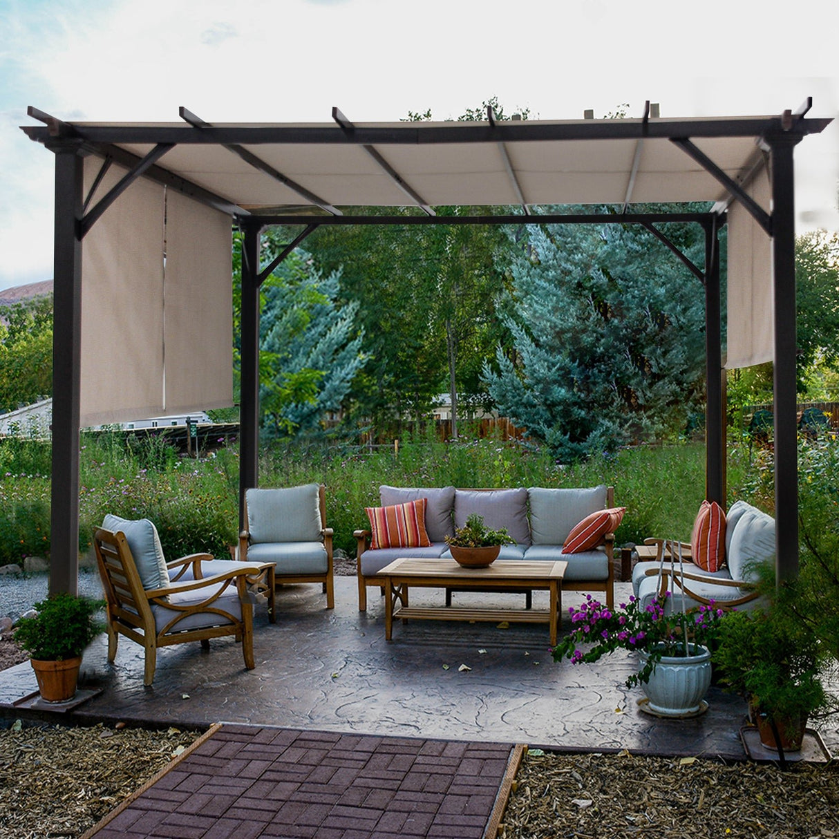 Eagle Peak 10Ftx10Ft Metal Pergola with Polyester Top - Eagle Peak Canopy and Outdoor Products