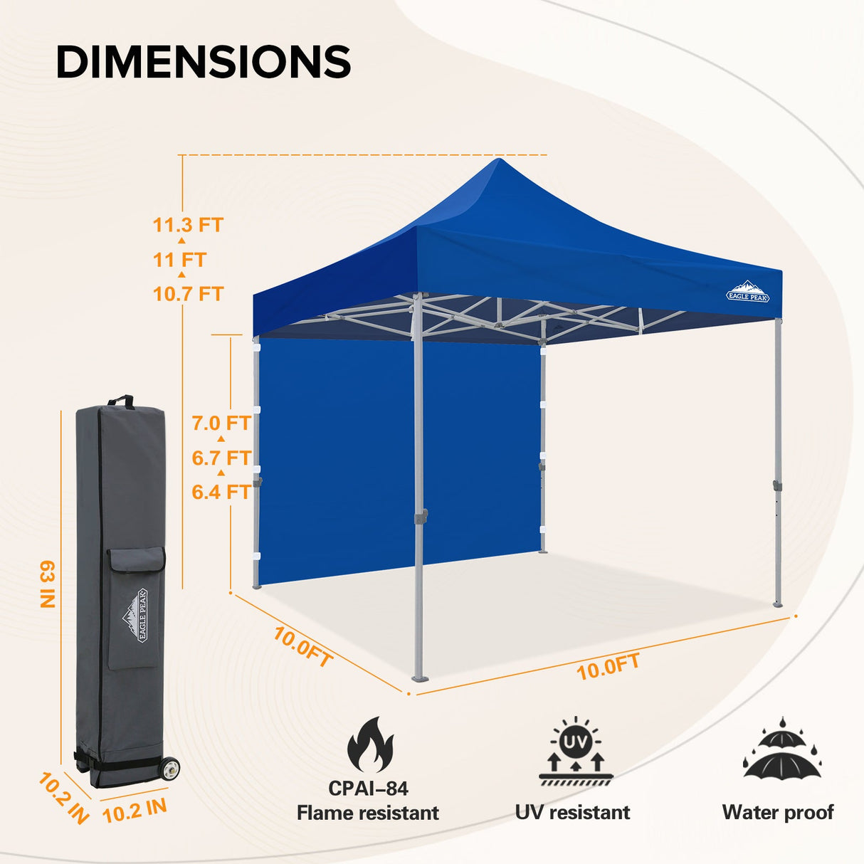 EAGLE PEAK 10x10 Heavy Duty Pop up Commercial Canopy Tent with One Removable Sidewall, Roller Bag, 4 Sandbags, White - Eagle Peak Canopy and Outdoor Products