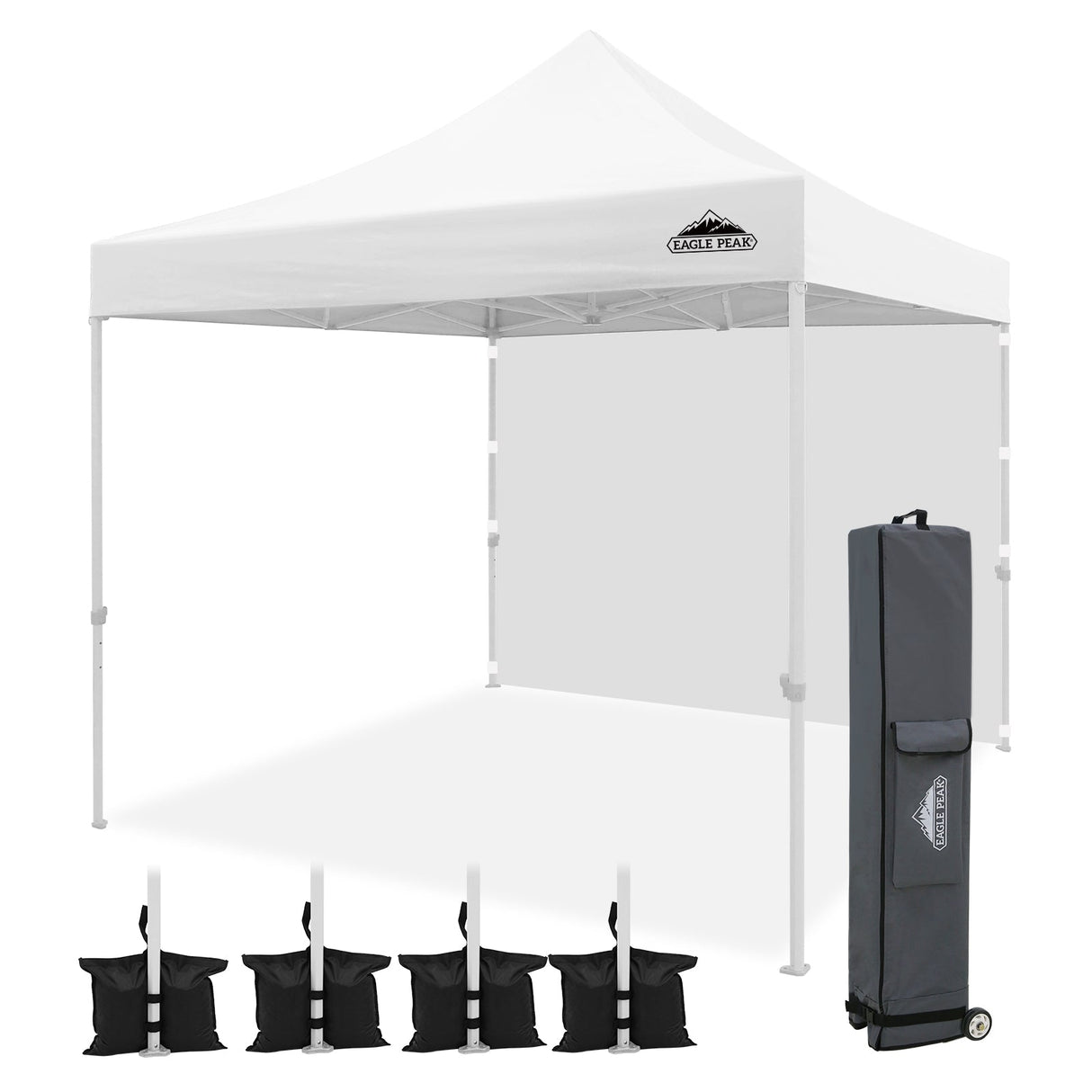 EAGLE PEAK 10x10 Heavy Duty Pop up Commercial Canopy Tent with One Removable Sidewall, Roller Bag, 4 Sandbags, White - Eagle Peak Canopy and Outdoor Products