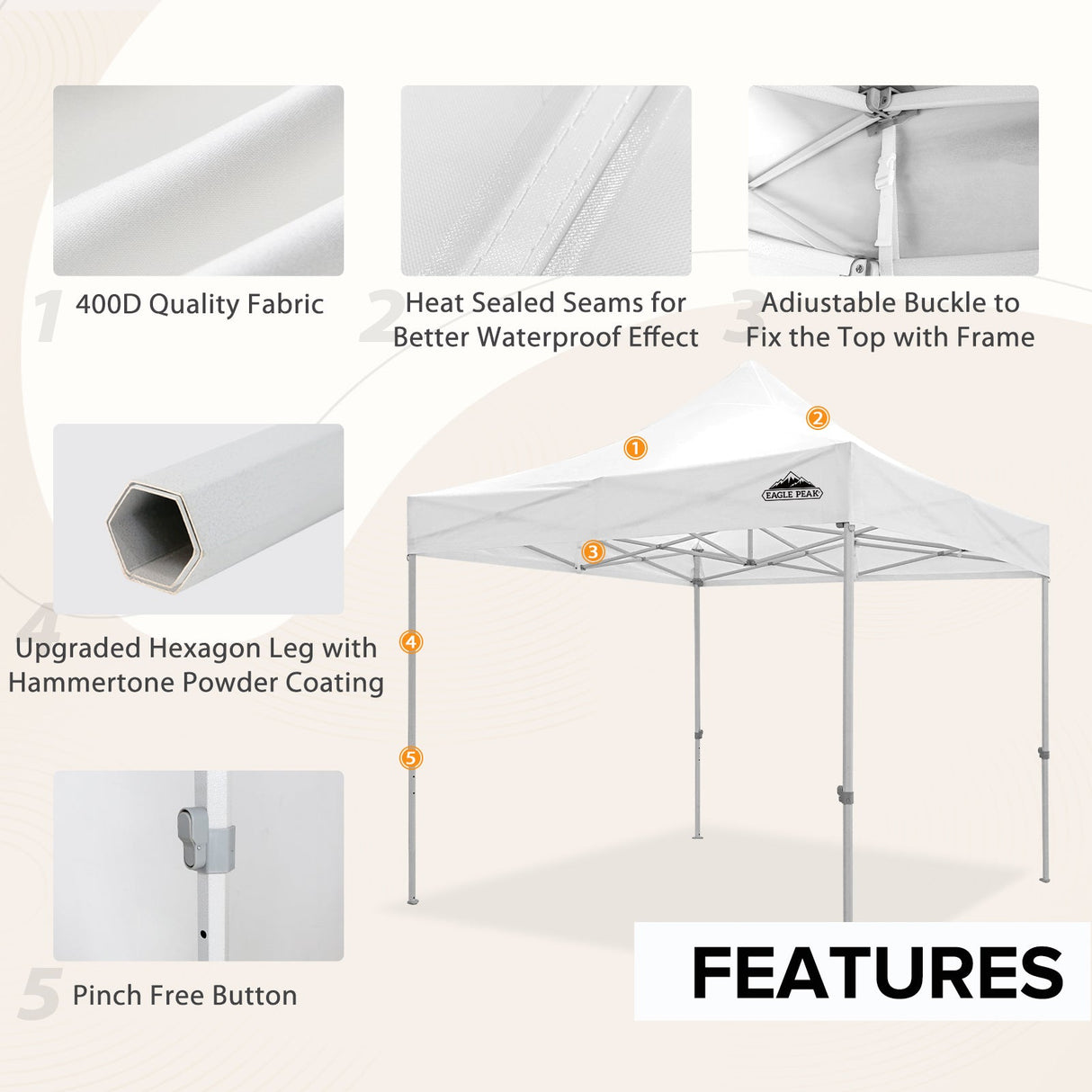 EAGLE PEAK 10x10 Heavy Duty Pop up Commercial Canopy with Removable Sidewalls,4 Sandbags - Eagle Peak Canopy and Outdoor Products