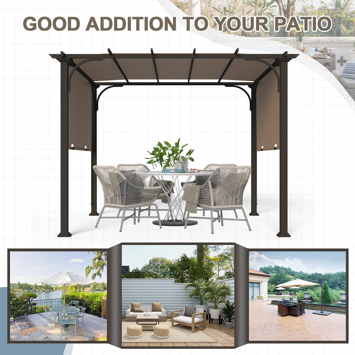 EAGLE PEAK 10x10 Metal Pergola with Textilene Top - Eagle Peak Canopy and Outdoor Products