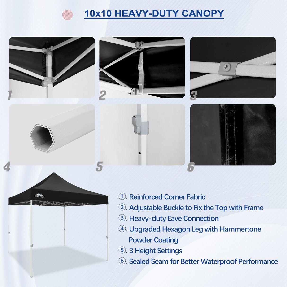 EAGLE PEAK 10x10 New Heavy Duty Pop up Commercial Canopy Tent with Roller Bag and 4 Sandbags - Eagle Peak Canopy and Outdoor Products