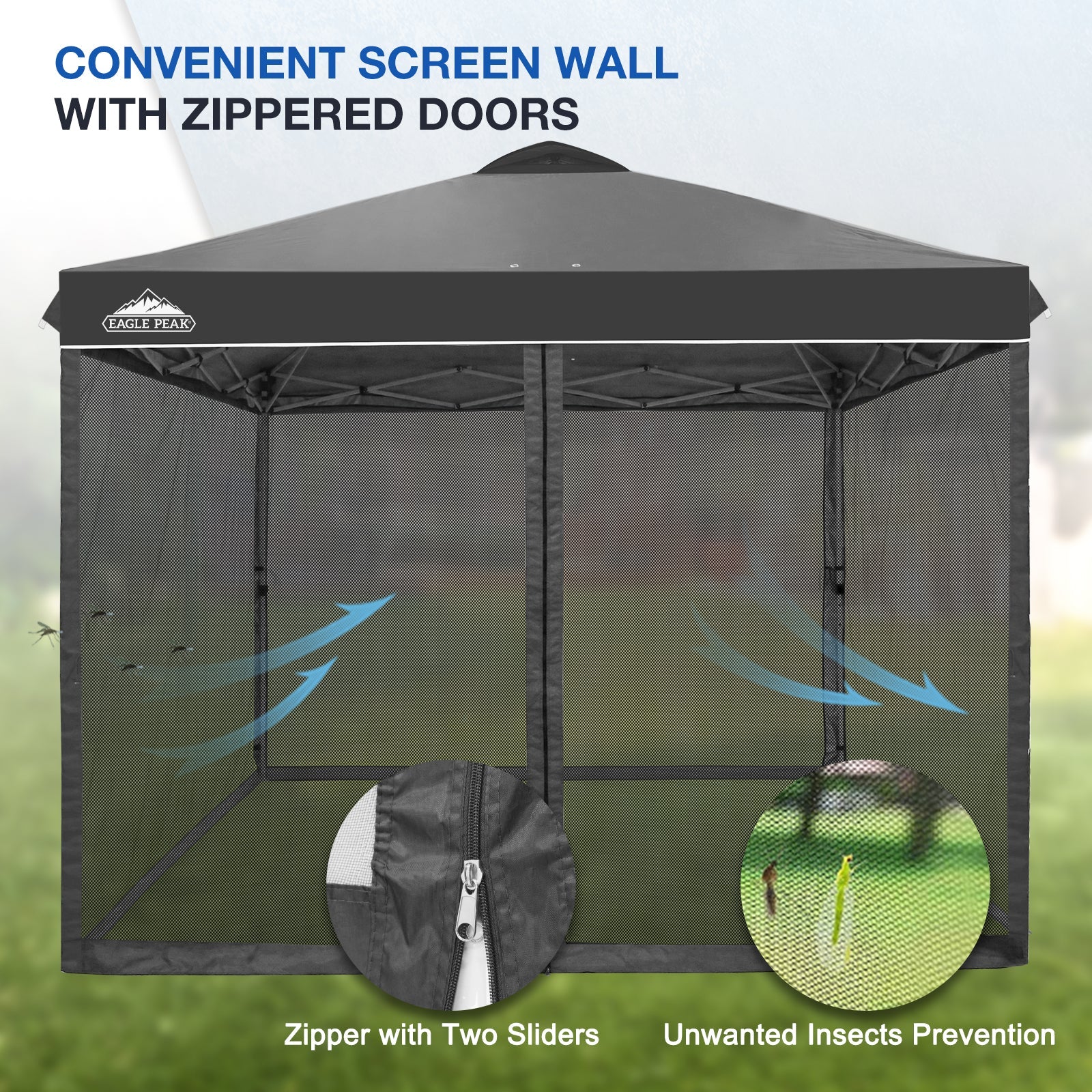 Eagle Peak 10x10 Outdoor Easy Pop Up Canopy with Netting Instant Screen Party Tent with Mesh Side Walls Beige