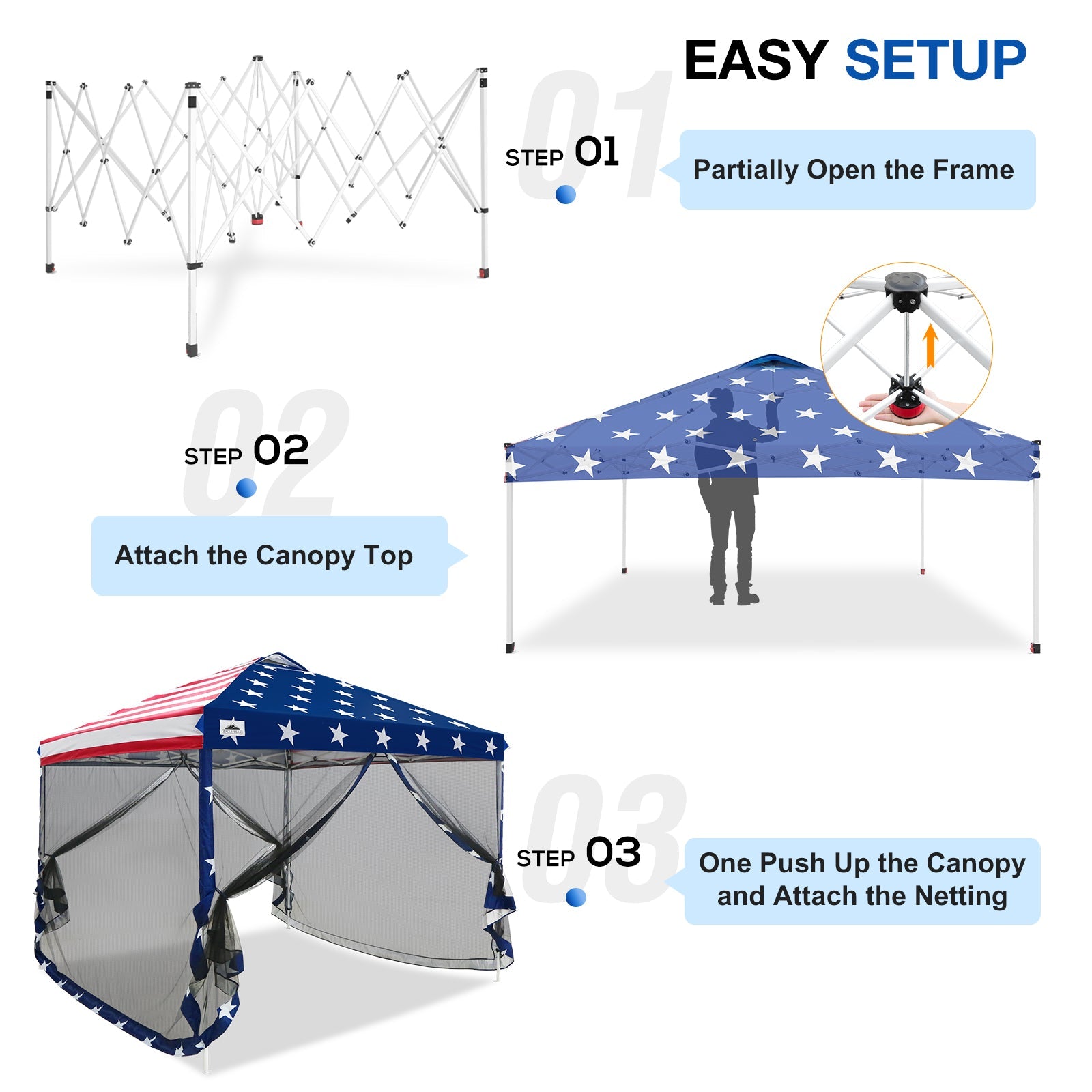 10x10 Outdoor Easy Pop up Canopy with Netting Mesh Side Walls Eagle Peak Custom Canopy Tent