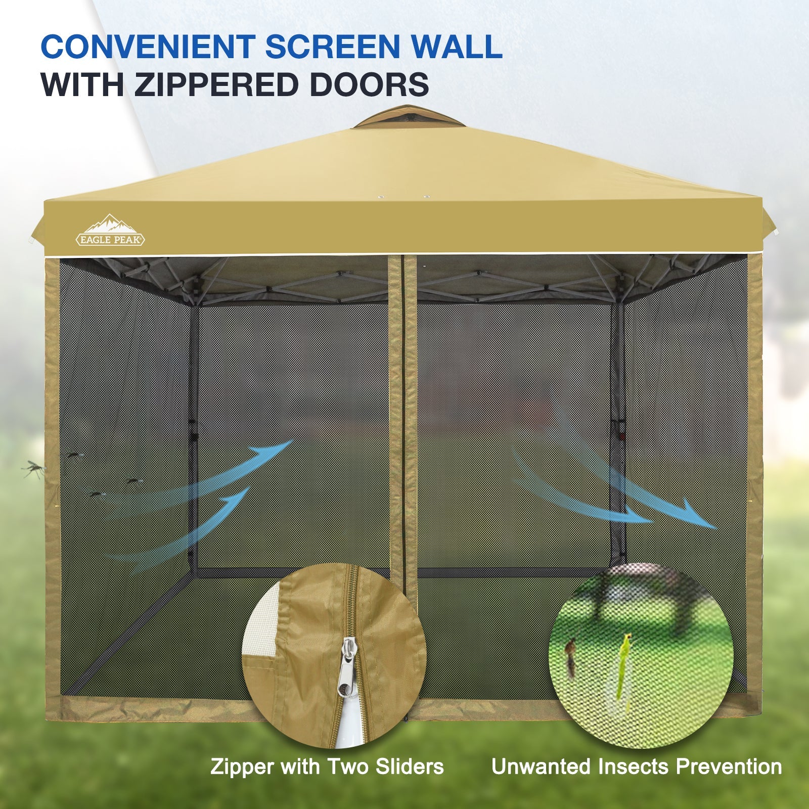 10x10 Outdoor Easy Pop up Canopy with Netting Mesh Side Walls Eagle Peak Custom Canopy Tent