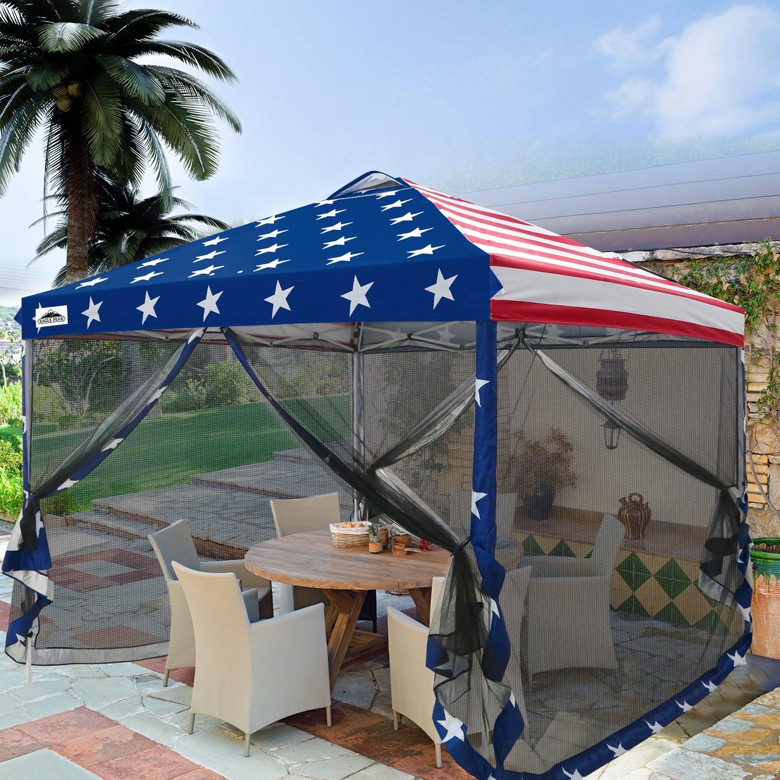 10x10 Outdoor Easy Pop up Canopy with Netting Mesh Side Walls Eagle Peak Custom Canopy Tent