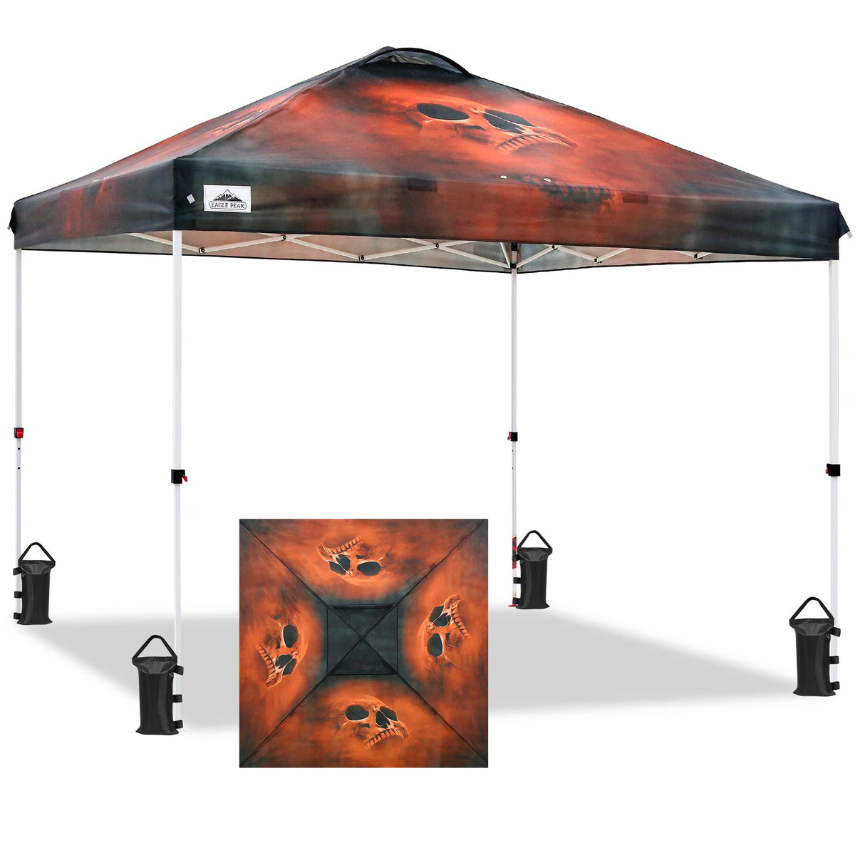 EAGLE PEAK 10x10 Pop Up Canopy, Straight Leg Pop Up Tent, 100 Square Feet of Shade, Horror Skull - Eagle Peak Custom Canopy Tent