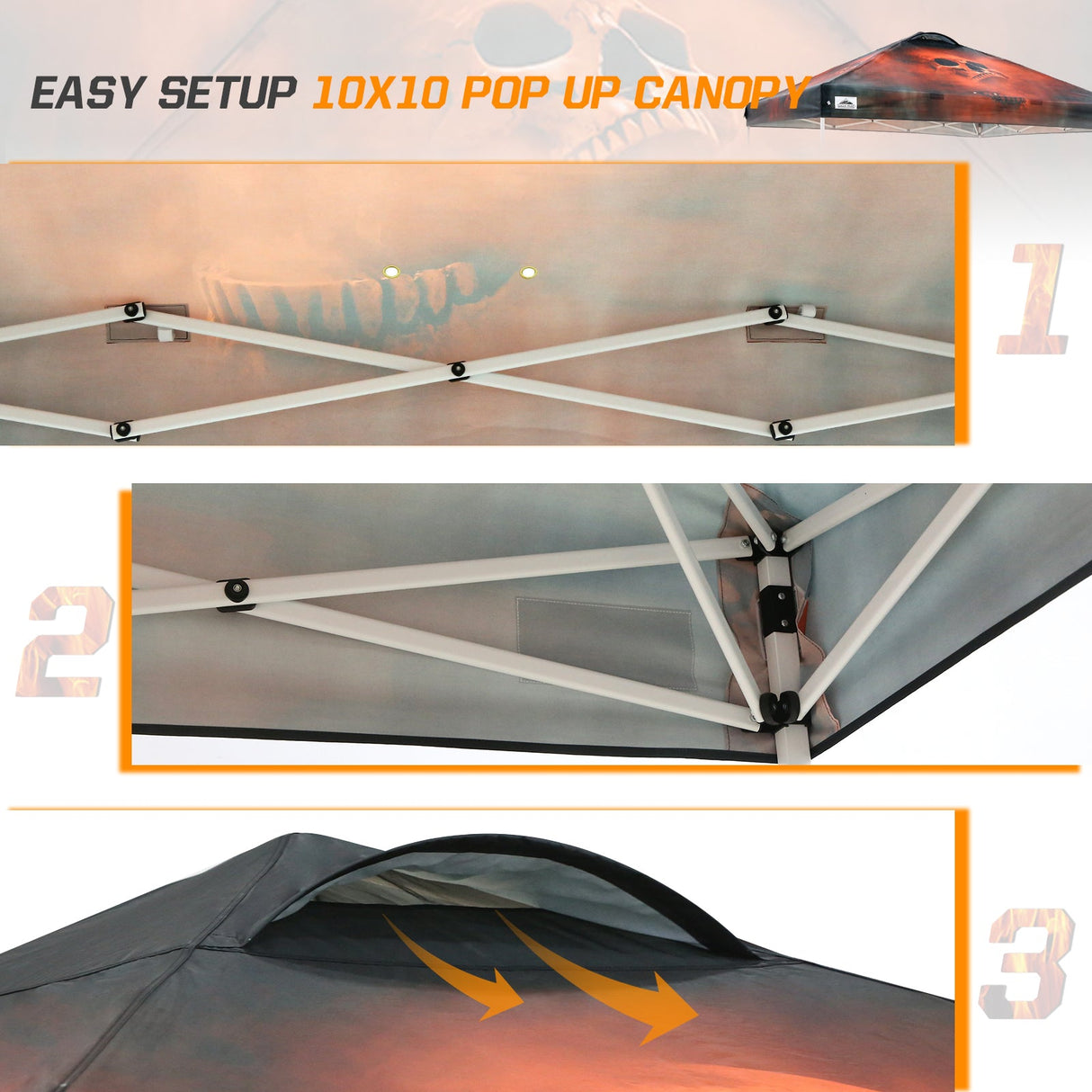 EAGLE PEAK 10x10 Pop Up Canopy, Straight Leg Pop Up Tent, 100 Square Feet of Shade, Horror Skull - Eagle Peak Custom Canopy Tent