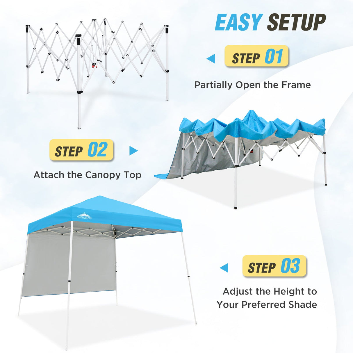 EAGLE PEAK 10x10 Pop Up Canopy Tent with Wall Panel, 10x10 Base 8x8 Top - Eagle Peak Canopy and Outdoor Products