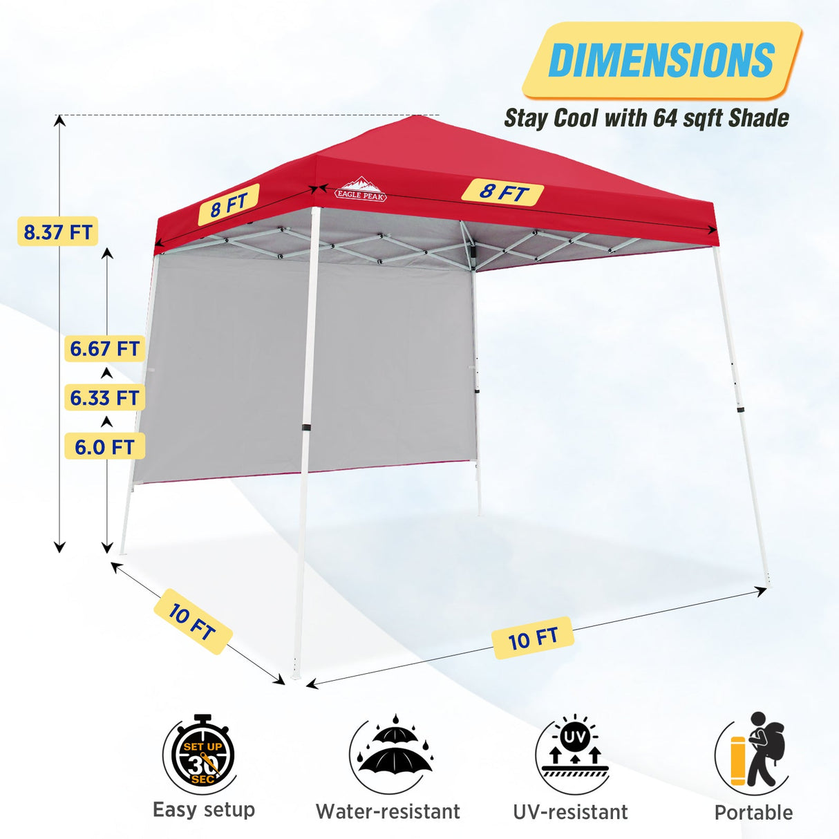 EAGLE PEAK 10x10 Pop Up Canopy Tent with Wall Panel, 10x10 Base 8x8 Top - Eagle Peak Canopy and Outdoor Products