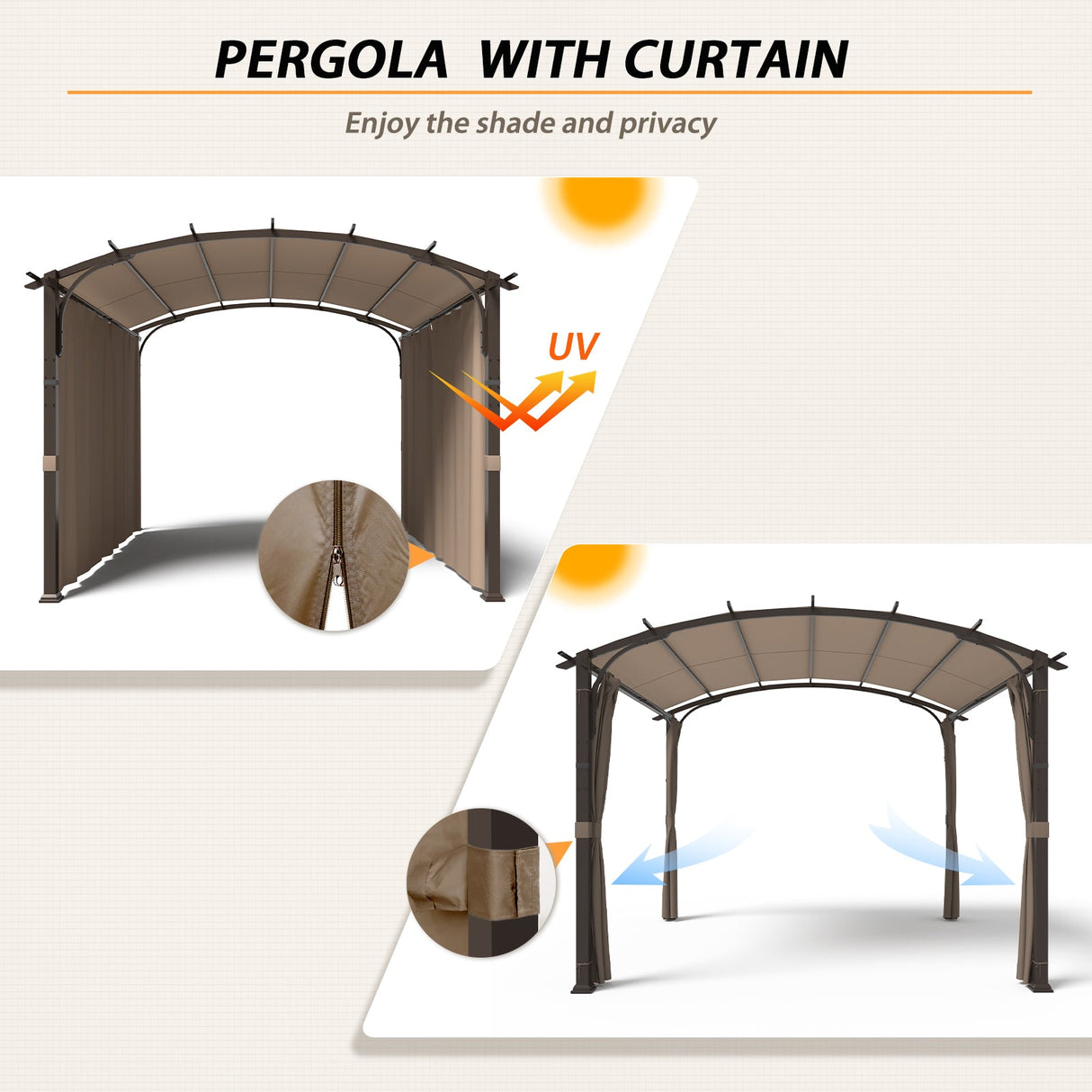 EAGLE PEAK 11x11 Outdoor Arched Top Pergola with Sidewalls - Eagle Peak Canopy and Outdoor Products