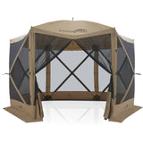 EAGLE PEAK 12 x 12 ft Portable Quick Pop Up 6 Sided Instant Gazebo Canopy with Mesh Netting 8 Person, Green / Beige