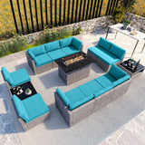 EAGLE PEAK 13 Piece Outdoor Wicker Patio Furniture Set with Fire Table and 2 Coffee Tables, PE Rattan Sectional Conversation Sofa Set with Seating for 10 People - Eagle Peak Canopy and Outdoor Products