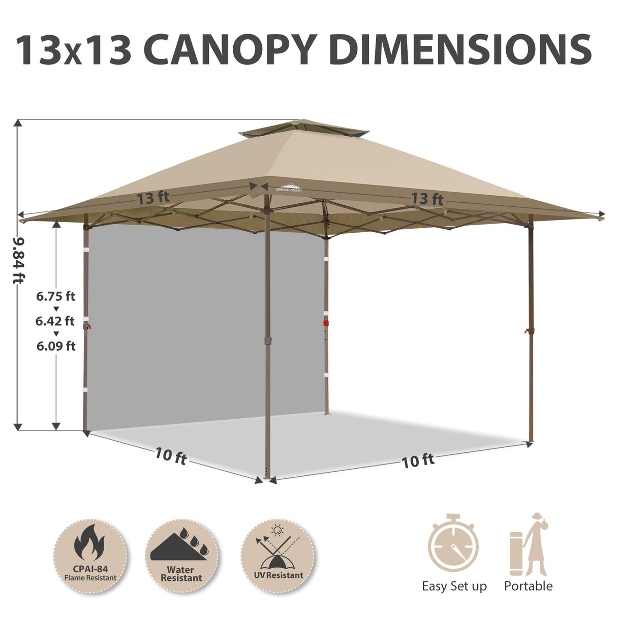 EAGLE PEAK 13x13 Straight Leg Pop Up Canopy Tent With sidewall - Eagle Peak Canopy and Outdoor Products