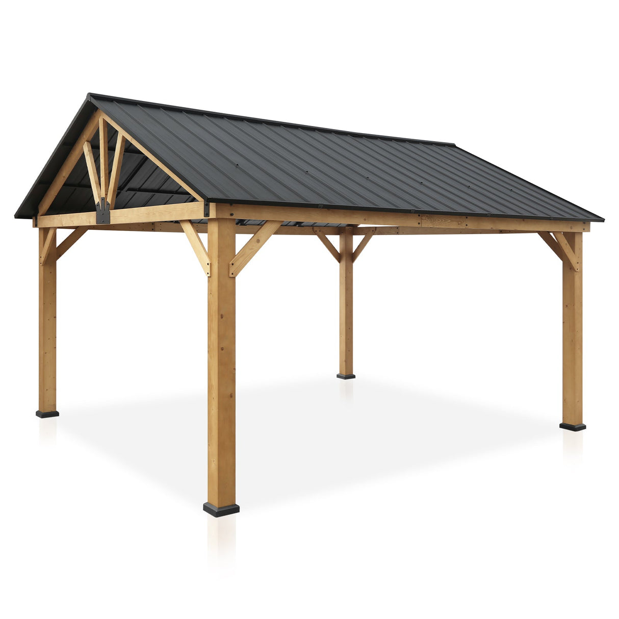 EAGLE PEAK 13x15 Hardtop Wood Gazebo,Natural Wood/Black - Eagle Peak Canopy and Outdoor Products