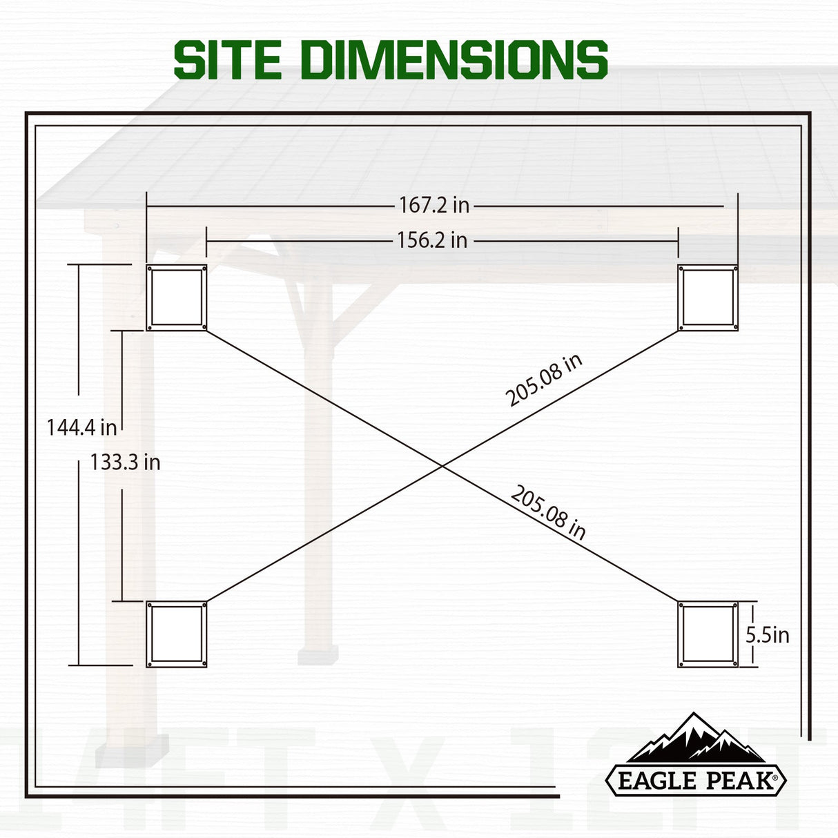 EAGLE PEAK 15x13 Solid Wood Patio Gazebo, Cedar Framed Outdoor Pavilion Cabana with Black Steel Gable Hardtop Roof, 14x12 Frame, Black - Eagle Peak Canopy and Outdoor Products