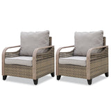 EAGLE PEAK 2 Piece Wicker Outdoor Chairs with Cushions, Patio Chairs, Deep Seating 4 inch Cushions, PE Rattan Curved Armrest Porch Chair, Brown/Gray - Eagle Peak Canopy and Outdoor Products