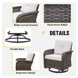 EAGLE PEAK 3pc Rattan Swivel Rocker Patio Conversation Set, includes 2 Wicker Swivel Rocking Chairs with Removable Cushions and 1 Side Table, Gray/Beige - Eagle Peak Canopy and Outdoor Products