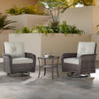 EAGLE PEAK 3pc Rattan Swivel Rocker Patio Conversation Set, includes 2 Wicker Swivel Rocking Chairs with Removable Cushions and 1 Side Table, Gray/Beige - Eagle Peak Canopy and Outdoor Products